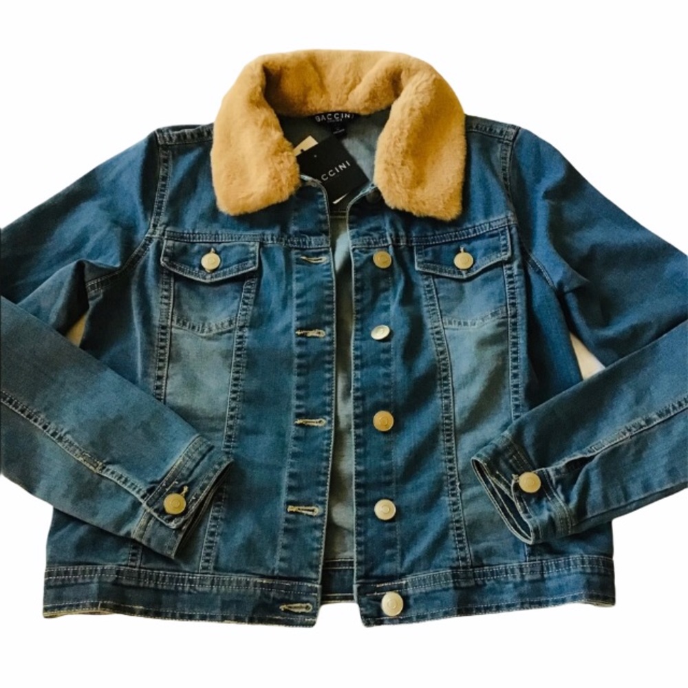 Baccini Denim Jean jacket with fur collar